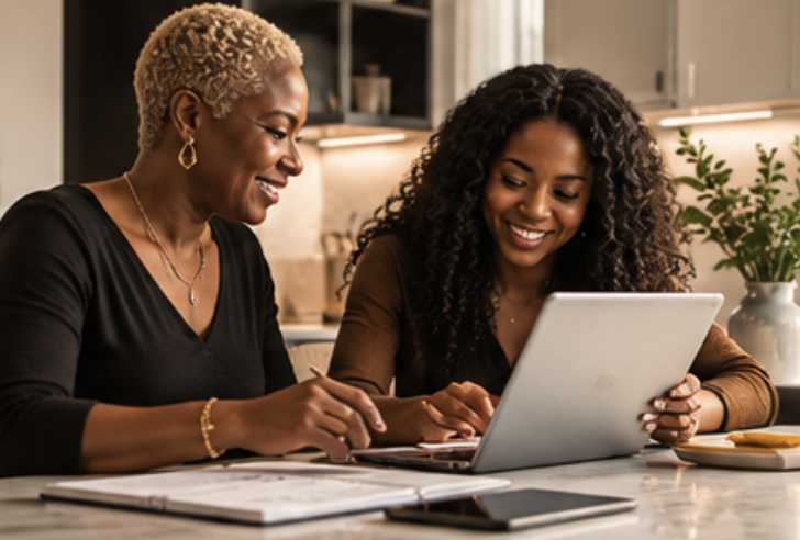 Two women moving forward together